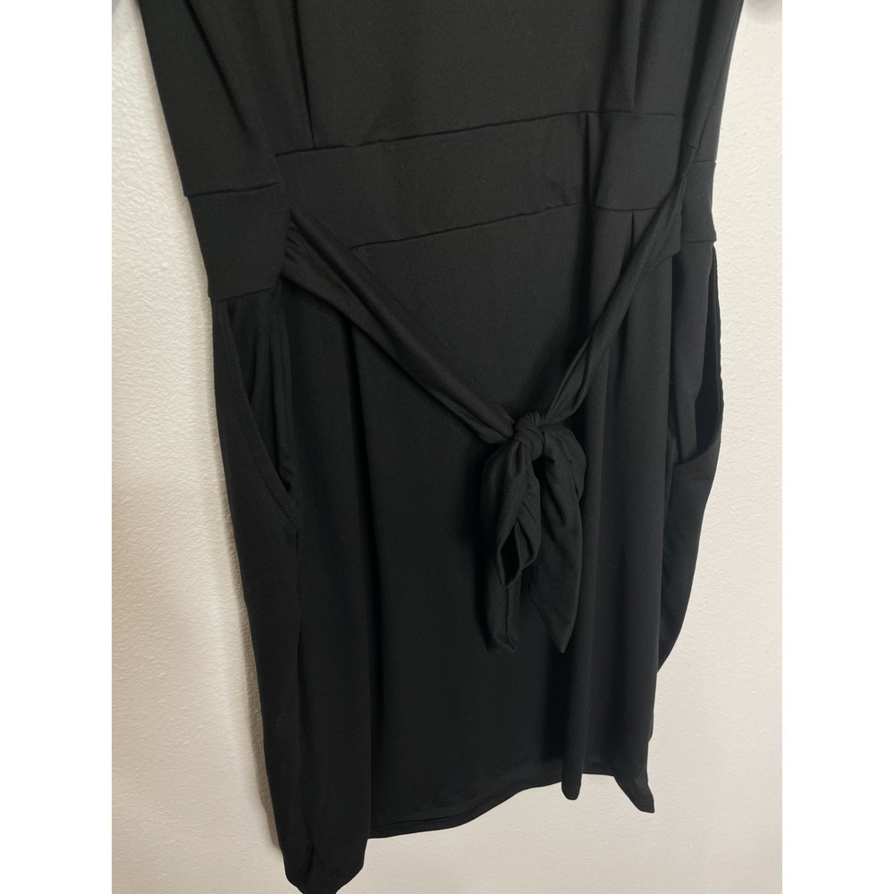 Zenana Smooth Talker Tie-Waist Dress Black Short Sleeve Pockets Stretchy - Picture 16 of 16